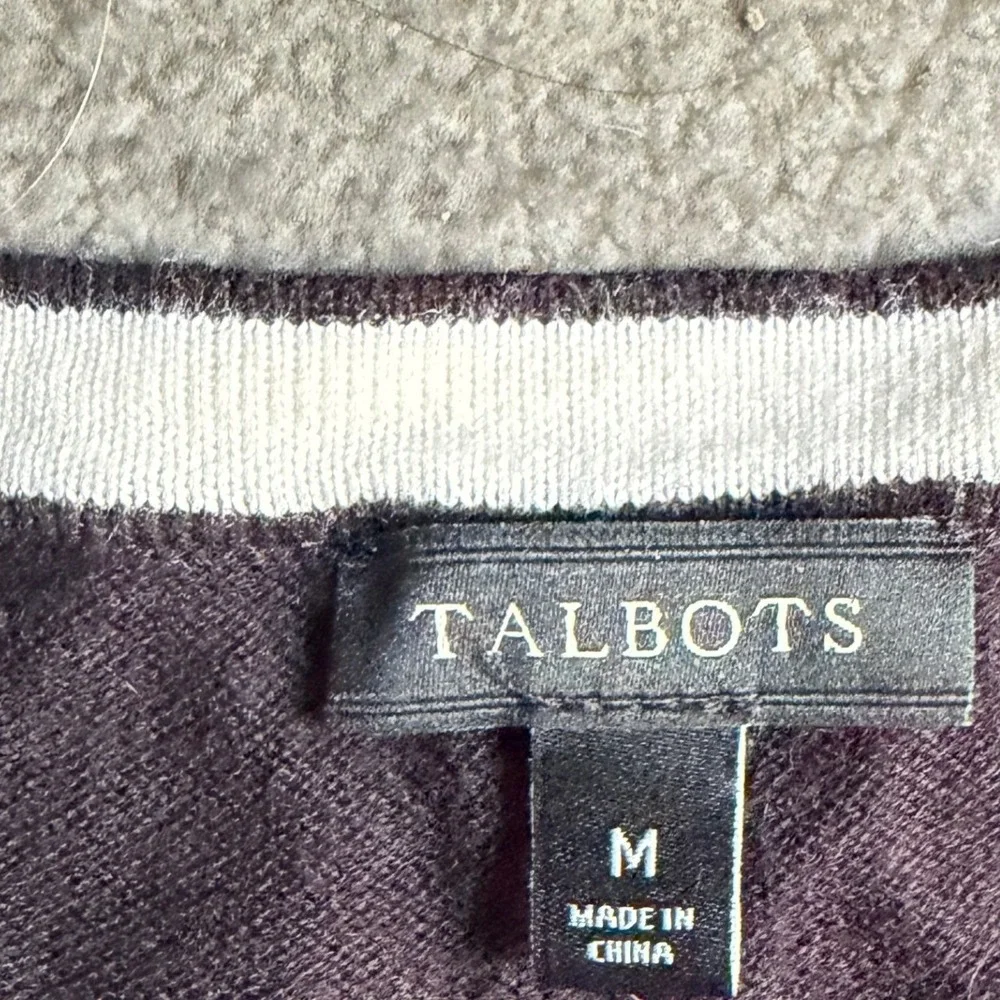 Talbots Womens Black White Bow Accent Cotton Cashmere Cardigan Sweater Size M